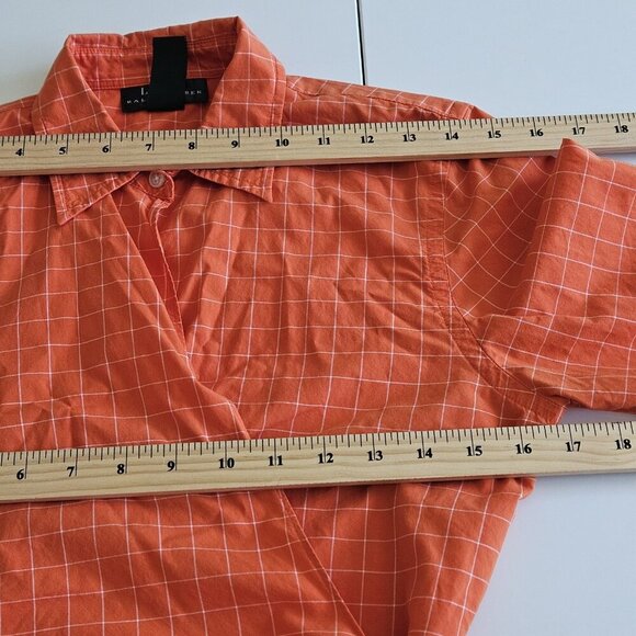 Lauren Ralph Lauren Top Womens Petite M Orange Plaid Cropped LS Tie Front Preppy - Picture 5 of 16